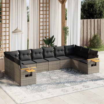 Set mobilier de grădină cu perne, 10 piese, gri, poliratan - Img 1