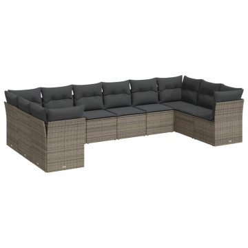 Set mobilier de grădină cu perne, 10 piese, gri, poliratan - Img 2