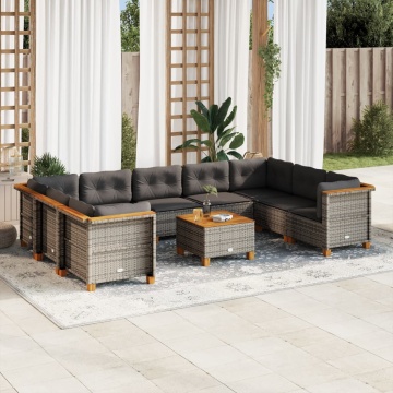 Set mobilier de grădină cu perne, 10 piese, gri, poliratan - Img 1
