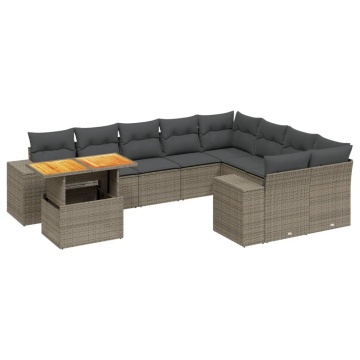 Set mobilier de grădină cu perne, 10 piese, gri, poliratan - Img 2