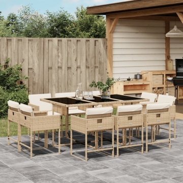 Set mobilier de grădină cu perne, 11 piese, bej, poliratan - Img 1