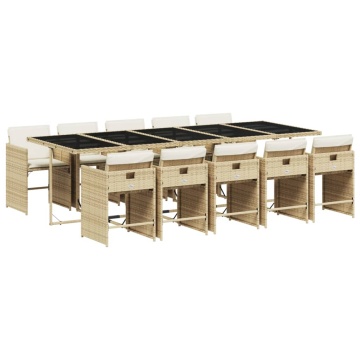 Set mobilier de grădină cu perne, 11 piese, bej, poliratan - Img 2