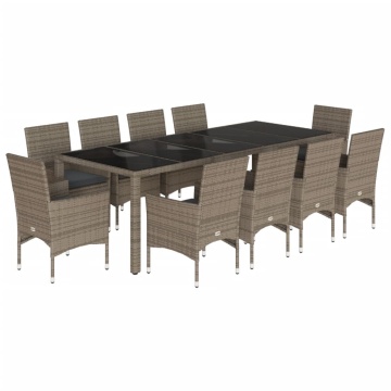 Set mobilier de grădină cu perne 11 piese gri poliratan&sticlă - Img 2