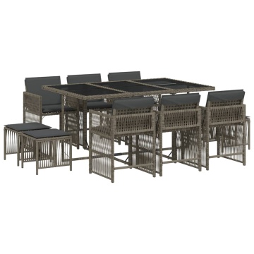 Set mobilier de grădină cu perne, 11 piese, gri, poliratan - Img 2