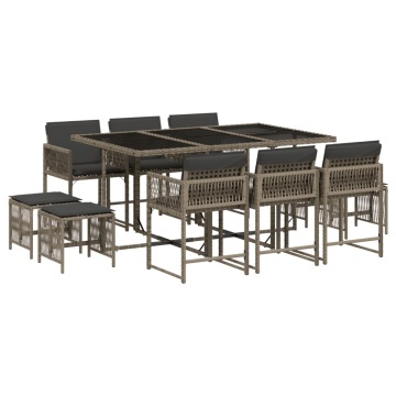 Set mobilier de grădină cu perne, 11 piese, gri, poliratan - Img 2