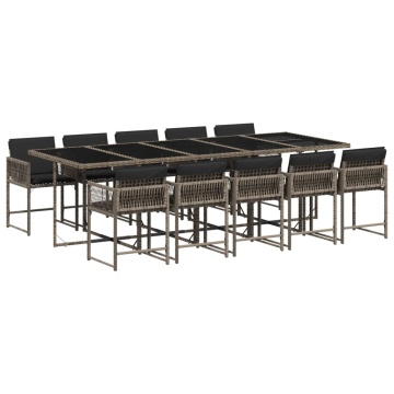 Set mobilier de grădină cu perne, 11 piese, gri, poliratan - Img 2