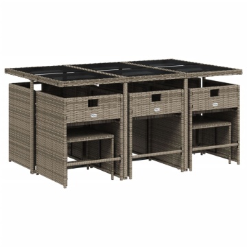 Set mobilier de grădină cu perne, 11 piese, gri, poliratan - Img 3