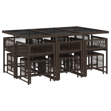 Set mobilier de grădină cu perne, 11 piese, maro, poliratan - Img 3