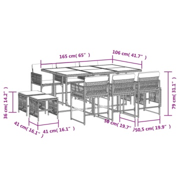 Set mobilier de grădină cu perne, 11 piese, maro, poliratan - Img 5