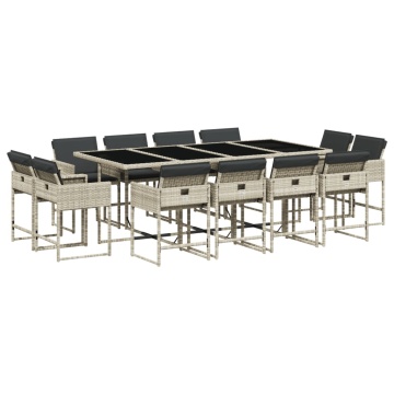 Set mobilier de grădină cu perne 13 piese gri deschis poliratan - Img 2