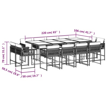 Set mobilier de grădină cu perne, 13 piese, gri, poliratan - Img 5