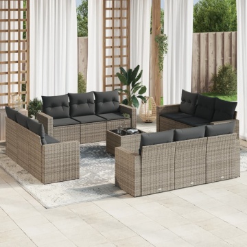 Set mobilier de grădină cu perne, 13 piese, gri, poliratan - Img 1