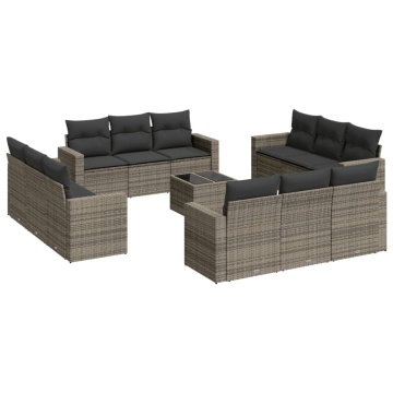 Set mobilier de grădină cu perne, 13 piese, gri, poliratan - Img 2