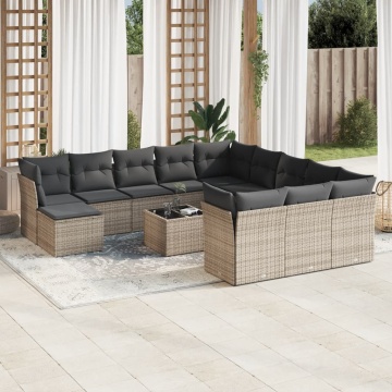 Set mobilier de grădină cu perne, 13 piese, gri, poliratan - Img 1