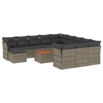 Set mobilier de grădină cu perne, 13 piese, gri, poliratan - Img 2