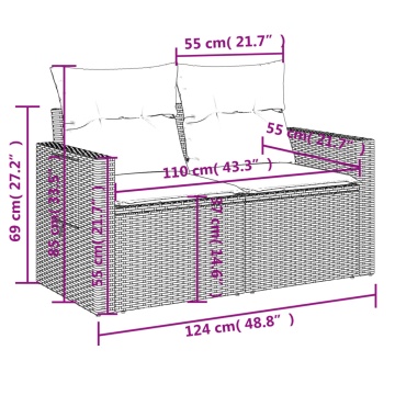 Set mobilier de grădină cu perne, 13 piese, gri, poliratan - Img 7