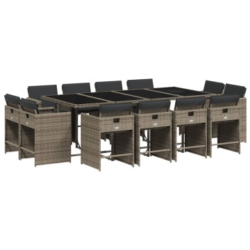 Set mobilier de grădină cu perne, 13 piese, gri, poliratan - Img 2