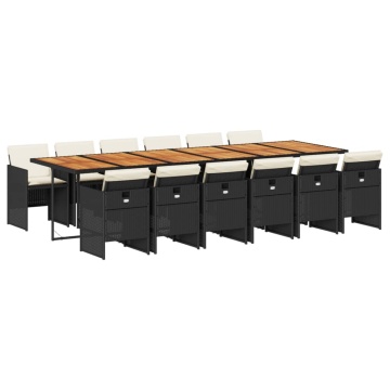 Set mobilier de grădină cu perne, 13 piese, negru, poliratan - Img 2