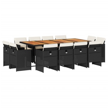 Set mobilier de grădină cu perne, 13 piese, negru, poliratan - Img 2