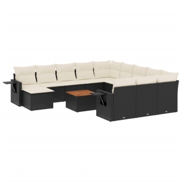 Set mobilier de grădină cu perne, 13 piese, negru, poliratan - Img 2