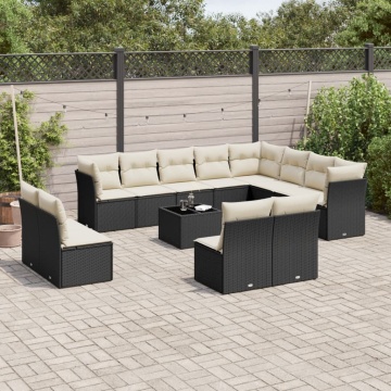 Set mobilier de grădină cu perne, 13 piese, negru, poliratan - Img 1