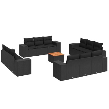 Set mobilier de grădină cu perne, 13 piese, negru, poliratan - Img 2