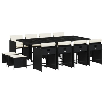 Set mobilier de grădină cu perne, 13 piese, negru, poliratan - Img 2