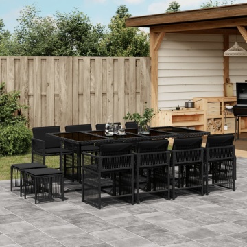 Set mobilier de grădină cu perne, 13 piese, negru, poliratan - Img 1