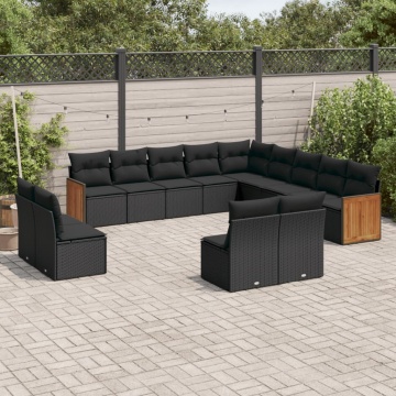 Set mobilier de grădină cu perne, 13 piese, negru, poliratan - Img 1