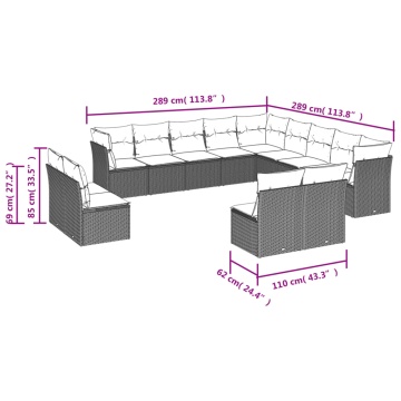 Set mobilier de grădină cu perne, 13 piese, negru, poliratan - Img 5