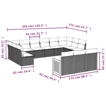 Set mobilier de grădină cu perne, 13 piese, negru, poliratan - Img 6
