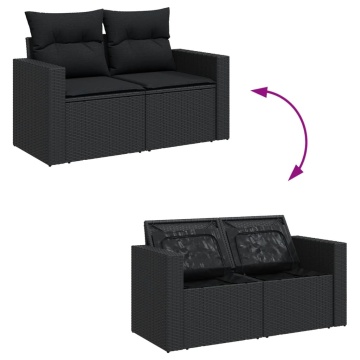 Set mobilier de grădină cu perne, 13 piese, negru, poliratan - Img 3
