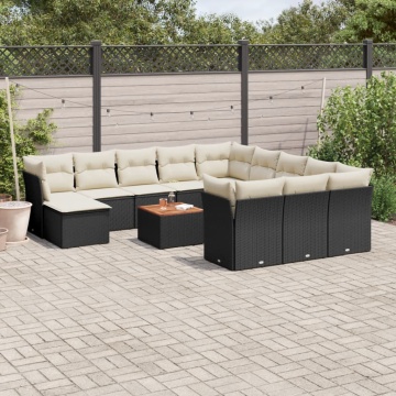 Set mobilier de grădină cu perne, 13 piese, negru, poliratan - Img 1