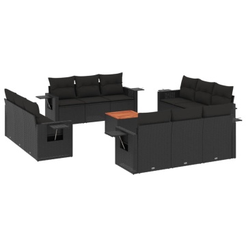 Set mobilier de grădină cu perne, 13 piese, negru, poliratan - Img 2