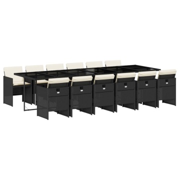 Set mobilier de grădină cu perne, 13 piese, negru, poliratan - Img 2