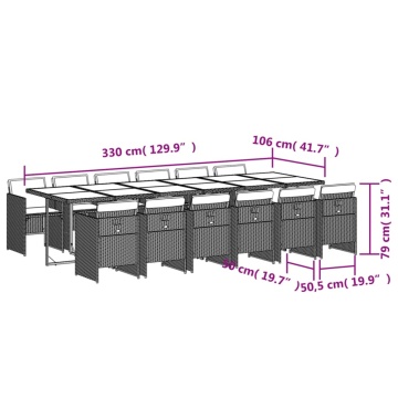 Set mobilier de grădină cu perne, 13 piese, negru, poliratan - Img 5