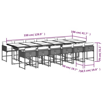 Set mobilier de grădină cu perne, 13 piese, negru, poliratan - Img 5
