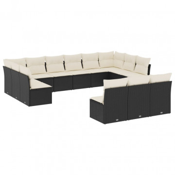 Set mobilier de grădină cu perne, 13 piese, negru, poliratan - Img 2