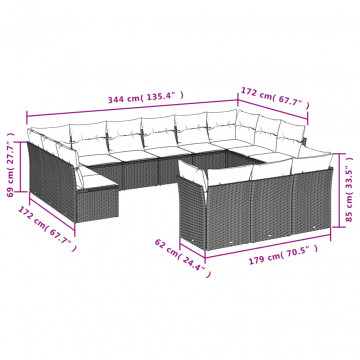 Set mobilier de grădină cu perne, 13 piese, negru, poliratan - Img 3
