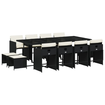 Set mobilier de grădină cu perne, 13 piese, negru, poliratan - Img 2