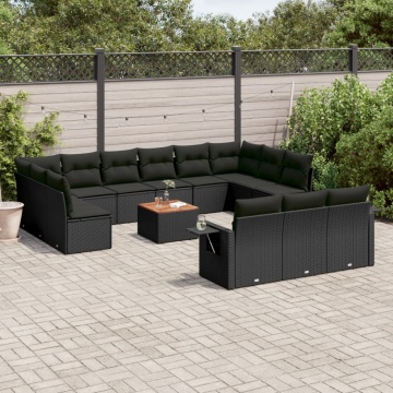 Set mobilier de grădină cu perne, 14 piese, negru, poliratan - Img 1