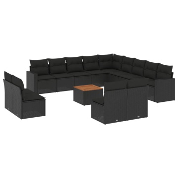 Set mobilier de grădină cu perne, 14 piese, negru, poliratan - Img 2