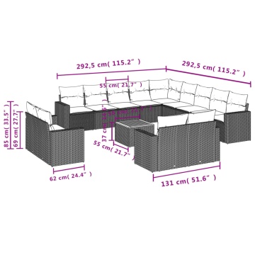 Set mobilier de grădină cu perne, 14 piese, negru, poliratan - Img 3