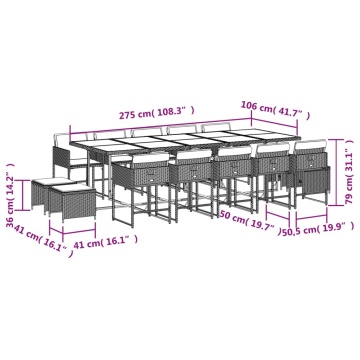 Set mobilier de grădină cu perne, 15 piese, bej, poliratan - Img 5