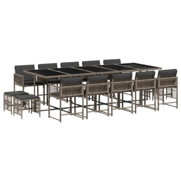 Set mobilier de grădină cu perne, 15 piese, gri, poliratan - Img 2