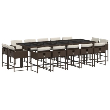 Set mobilier de grădină cu perne, 15 piese, maro, poliratan - Img 2