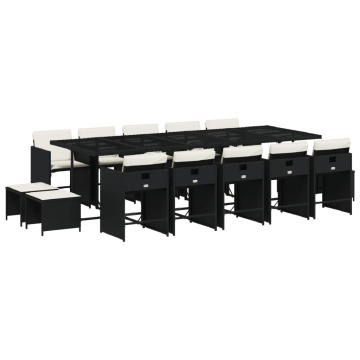 Set mobilier de grădină cu perne, 15 piese, negru, poliratan - Img 2