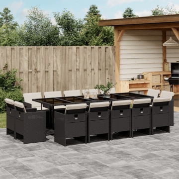 Set mobilier de grădină cu perne, 15 piese, negru, poliratan - Img 1