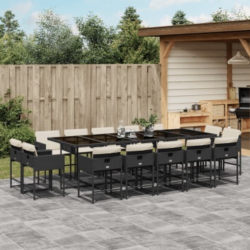 Set mobilier de grădină cu perne, 15 piese, negru, poliratan - Img 1
