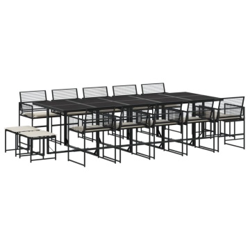 Set mobilier de grădină cu perne, 15 piese, negru, poliratan - Img 2